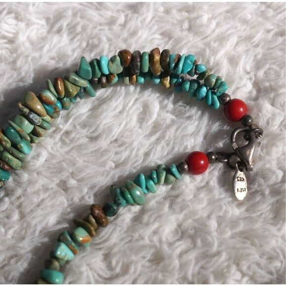 Vintage 00s Turquoise Coral Sterling Silver Necklace - Picture 4 of 4